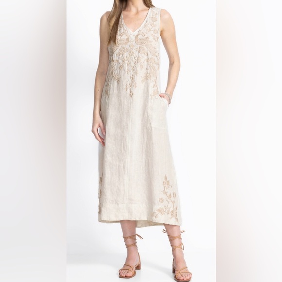 JOHNNY WAS Embroidered LINEN TANK DRESS SZ L - Picture 1 of 12